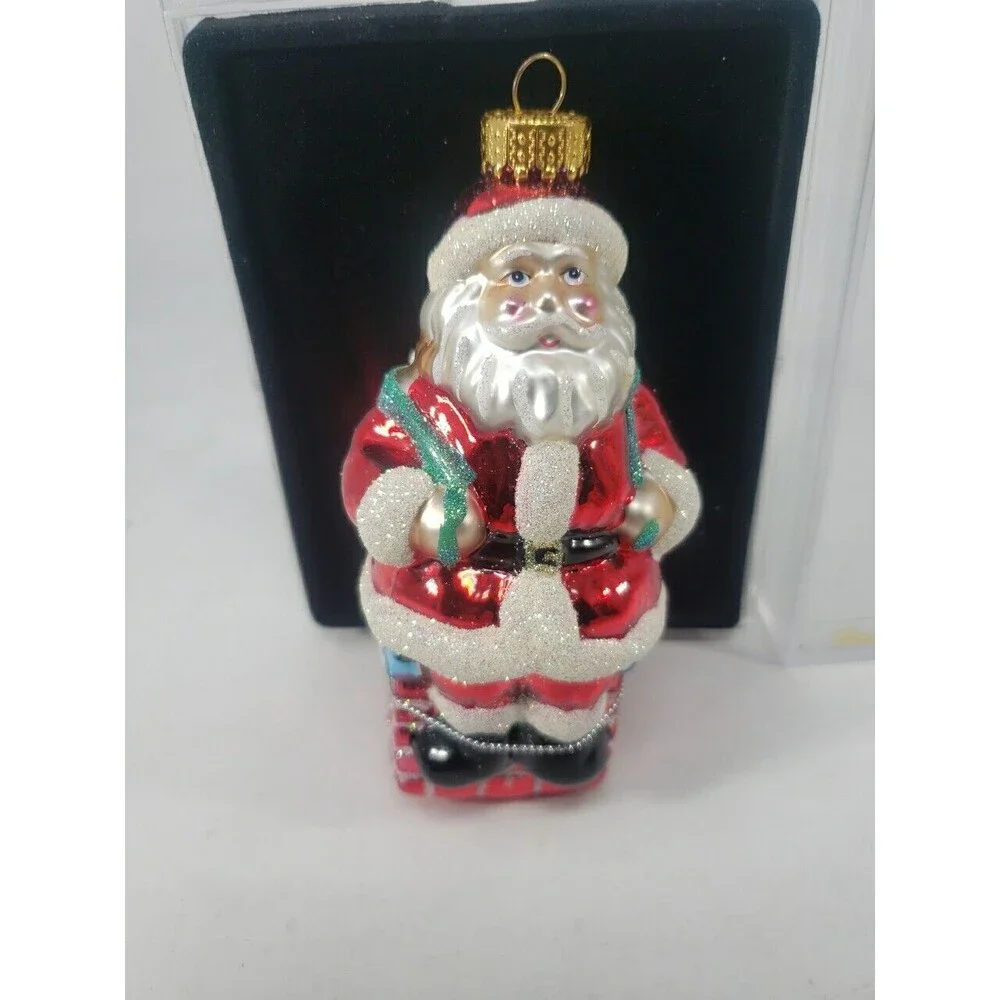 Vintage Glass Santa Ornament 2003 Unique Treasure Hand Made Transparent Box